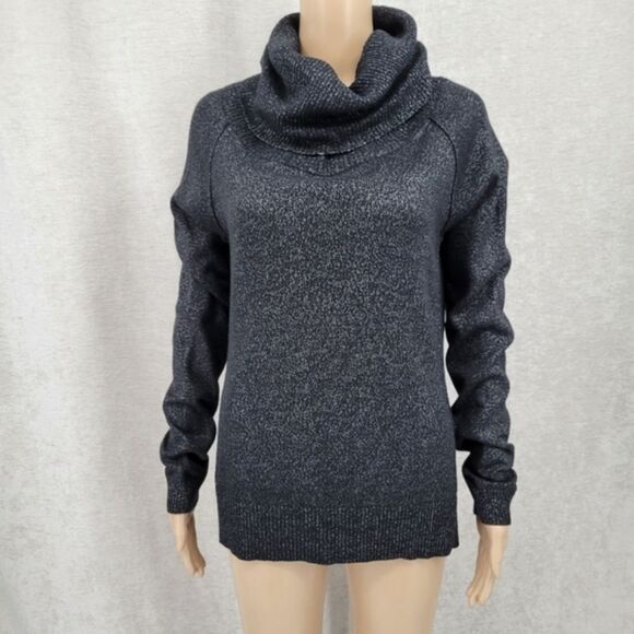Etcetera Silk Cotton Cashmere Black and Speckled Metallic Cowl Neck Sweater - Picture 1 of 11